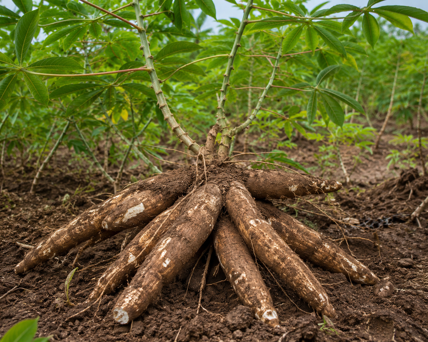 Harvested cassava roots Harvested cassava roots